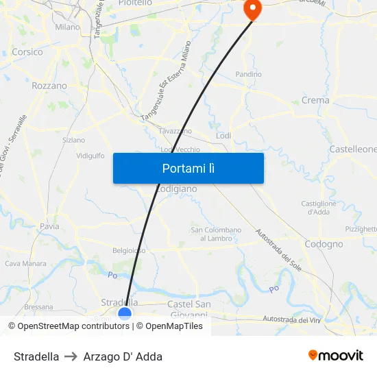 Stradella to Arzago D' Adda map