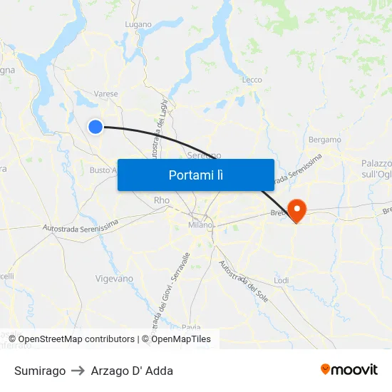 Sumirago to Arzago D' Adda map