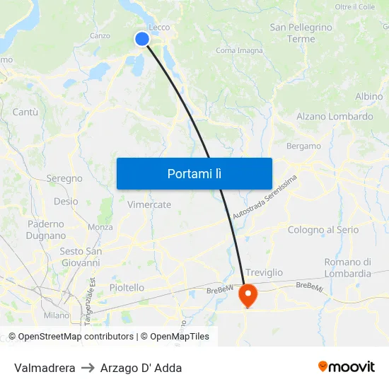 Valmadrera to Arzago D' Adda map