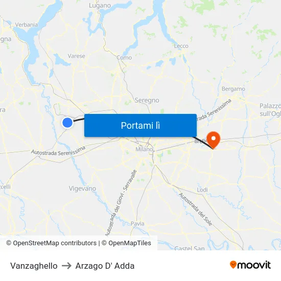 Vanzaghello to Arzago D' Adda map