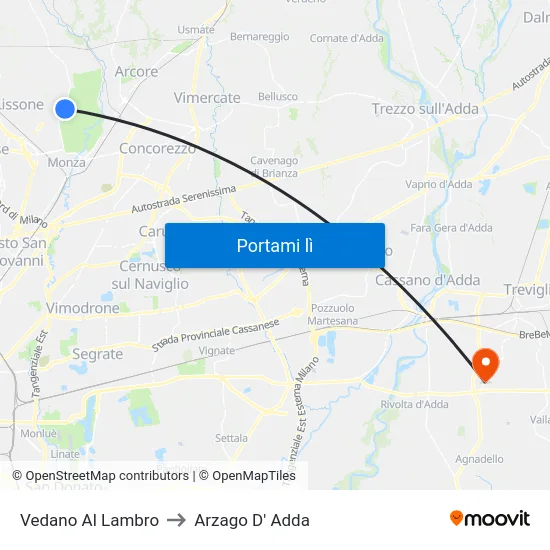 Vedano Al Lambro to Arzago D' Adda map
