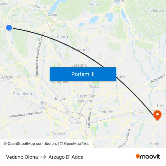Vedano Olona to Arzago D' Adda map