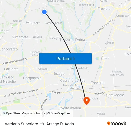 Verderio Superiore to Arzago D' Adda map