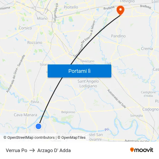 Verrua Po to Arzago D' Adda map