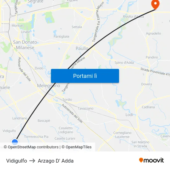 Vidigulfo to Arzago D' Adda map
