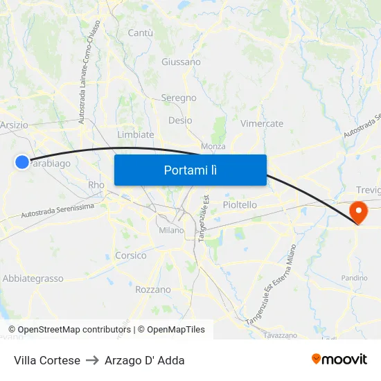 Villa Cortese to Arzago D' Adda map