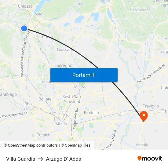 Villa Guardia to Arzago D' Adda map