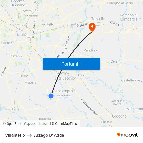 Villanterio to Arzago D' Adda map