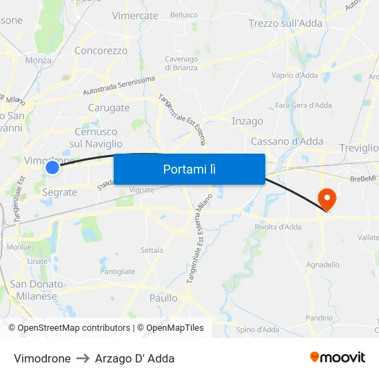 Vimodrone to Arzago D' Adda map
