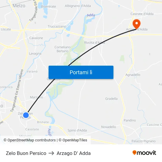 Zelo Buon Persico to Arzago D' Adda map