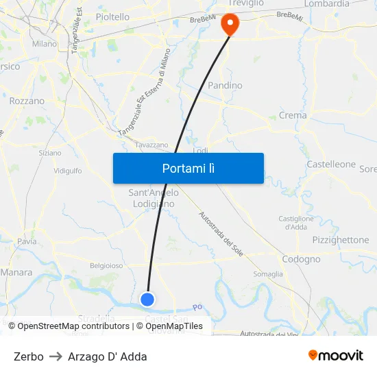 Zerbo to Arzago D' Adda map