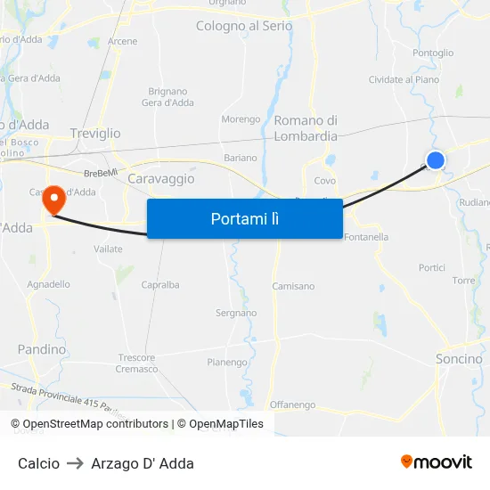Calcio to Arzago D' Adda map