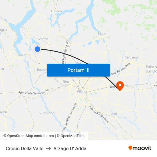 Crosio Della Valle to Arzago D' Adda map