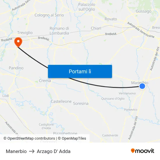 Manerbio to Arzago D' Adda map