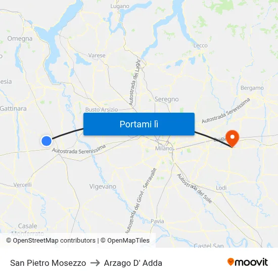 San Pietro Mosezzo to Arzago D' Adda map