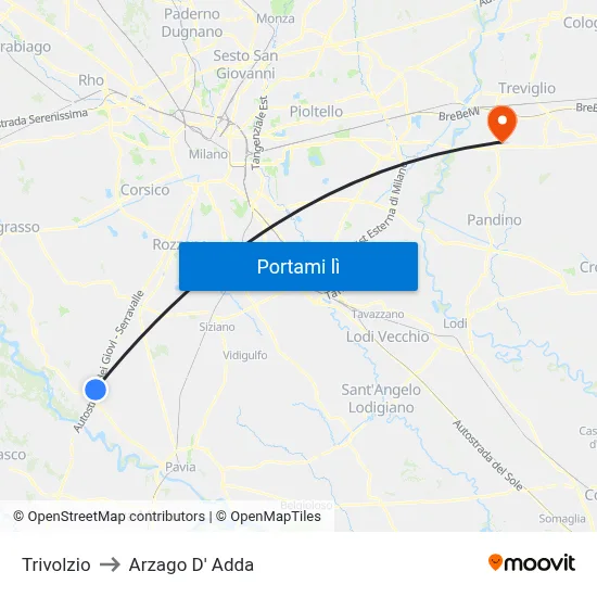 Trivolzio to Arzago D' Adda map