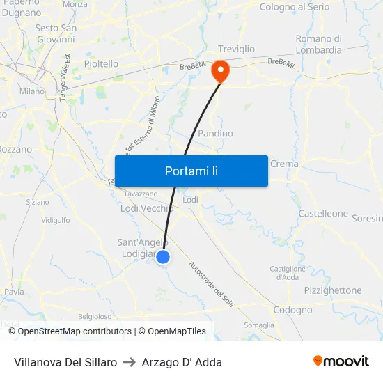 Villanova Del Sillaro to Arzago D' Adda map