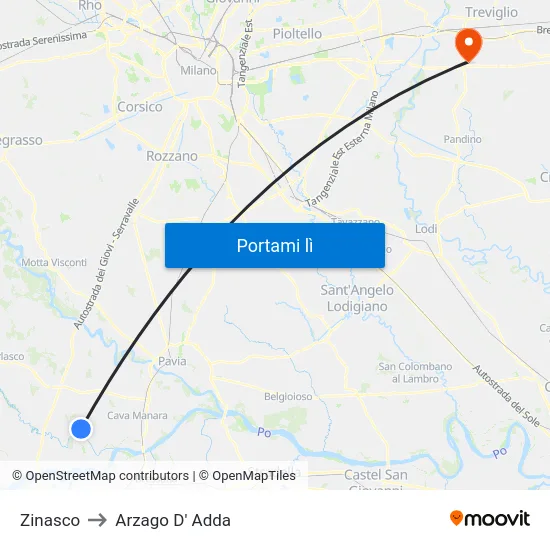Zinasco to Arzago D' Adda map