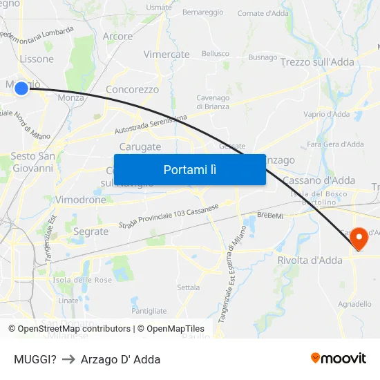 MUGGI? to Arzago D' Adda map