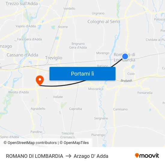 ROMANO DI LOMBARDIA to Arzago D' Adda map