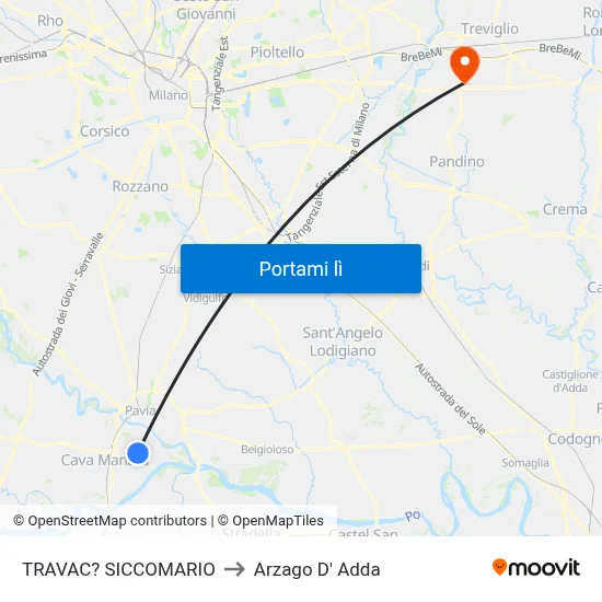 TRAVAC? SICCOMARIO to Arzago D' Adda map