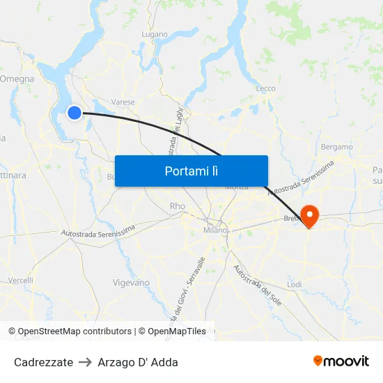 Cadrezzate to Arzago D' Adda map