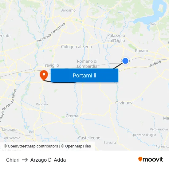 Chiari to Arzago D' Adda map