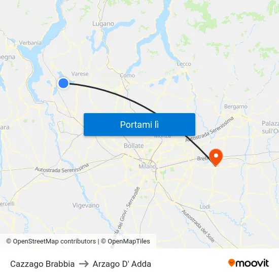 Cazzago Brabbia to Arzago D' Adda map