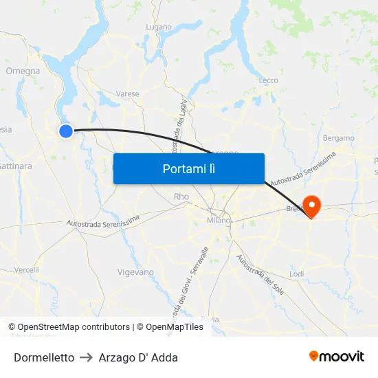 Dormelletto to Arzago D' Adda map