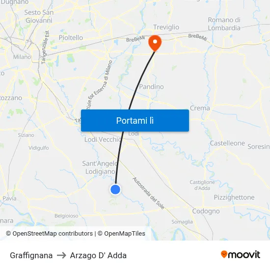 Graffignana to Arzago D' Adda map