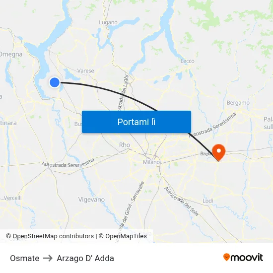 Osmate to Arzago D' Adda map