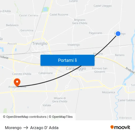 Morengo to Arzago D' Adda map