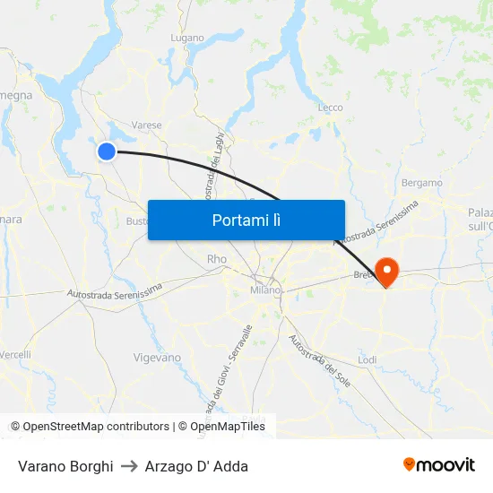 Varano Borghi to Arzago D' Adda map