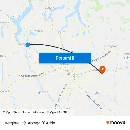 Vergiate to Arzago D' Adda map