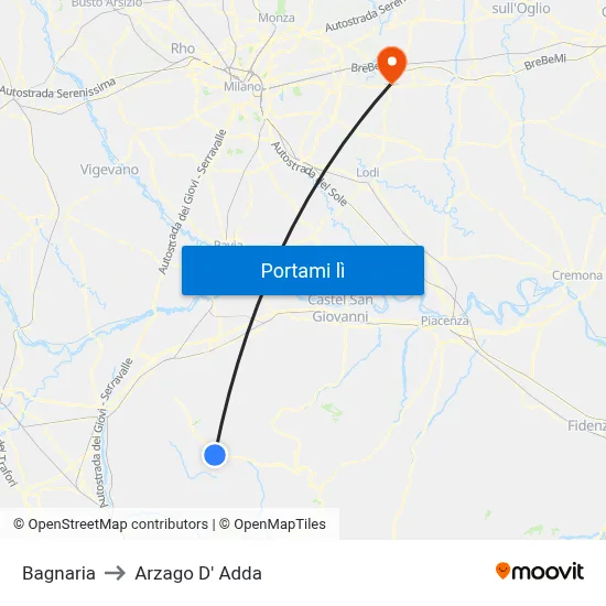 Bagnaria to Arzago D' Adda map