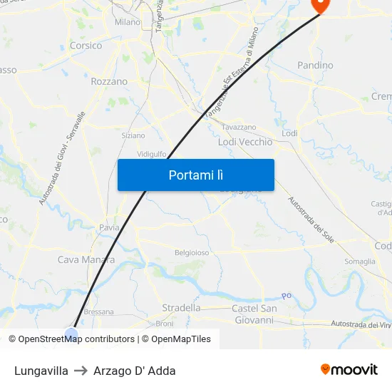Lungavilla to Arzago D' Adda map