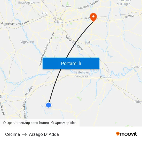Cecima to Arzago D' Adda map