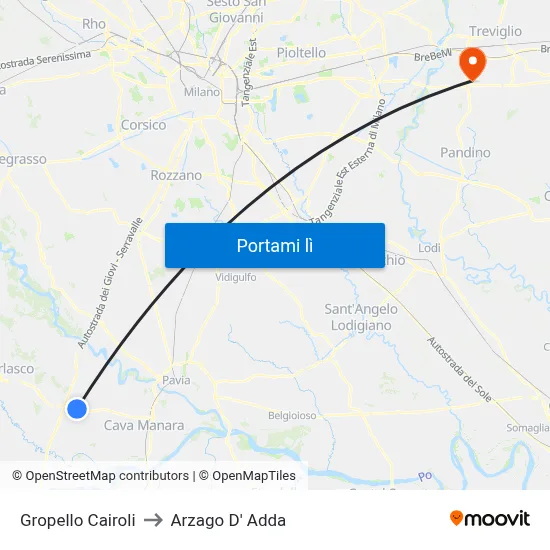 Gropello Cairoli to Arzago D' Adda map