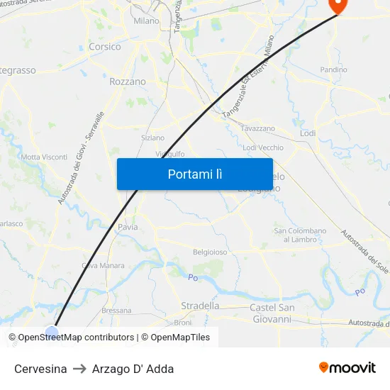 Cervesina to Arzago D' Adda map