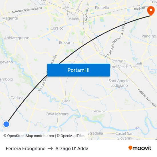 Ferrera Erbognone to Arzago D' Adda map