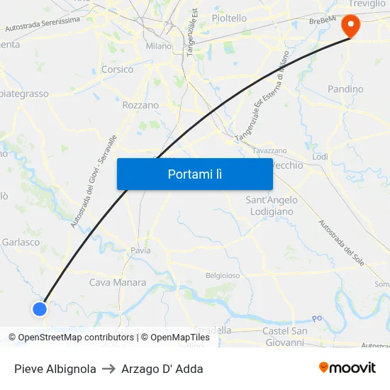 Pieve Albignola to Arzago D' Adda map