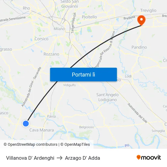 Villanova D' Ardenghi to Arzago D' Adda map