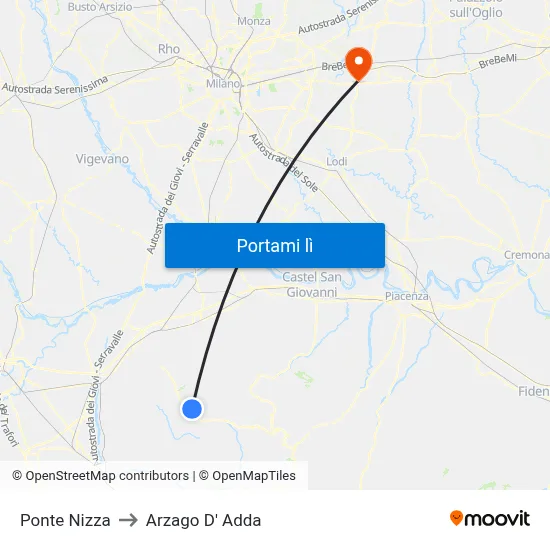 Ponte Nizza to Arzago D' Adda map