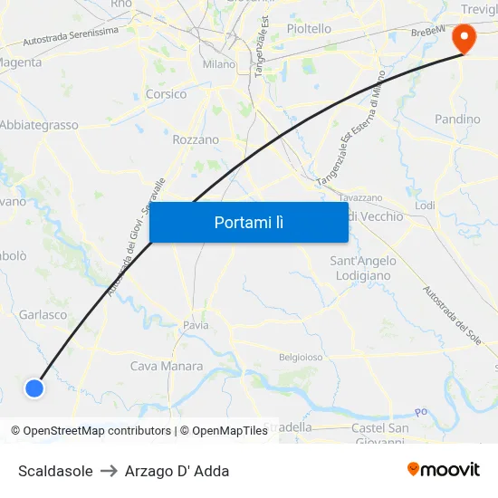 Scaldasole to Arzago D' Adda map