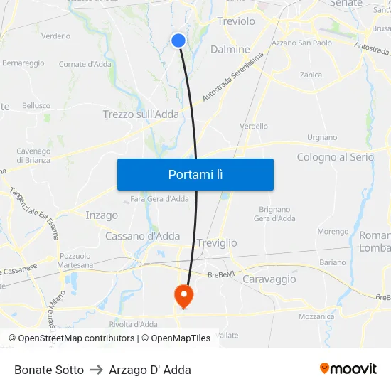 Bonate Sotto to Arzago D' Adda map