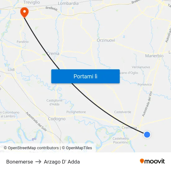 Bonemerse to Arzago D' Adda map