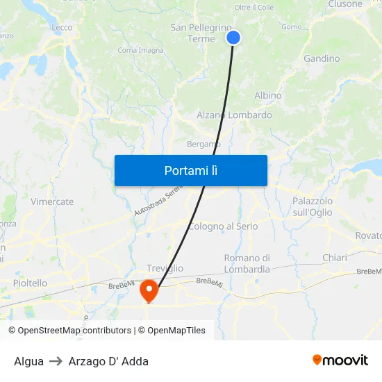 Algua to Arzago D' Adda map