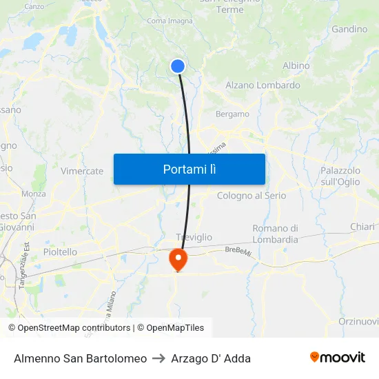 Almenno San Bartolomeo to Arzago D' Adda map