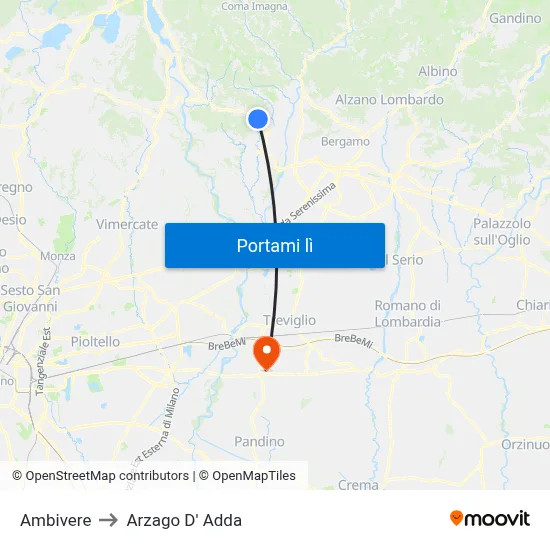 Ambivere to Arzago D' Adda map