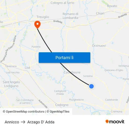 Annicco to Arzago D' Adda map